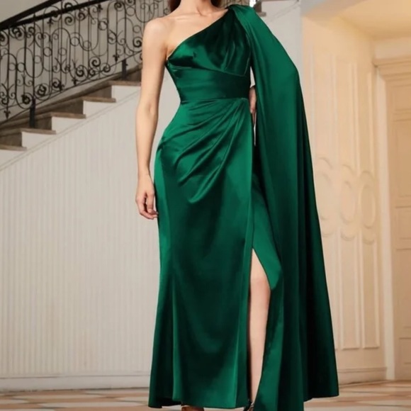 Luxe Pink One shoulder party formal evening Prom Satin Wedding dress - Picture 14 of 16